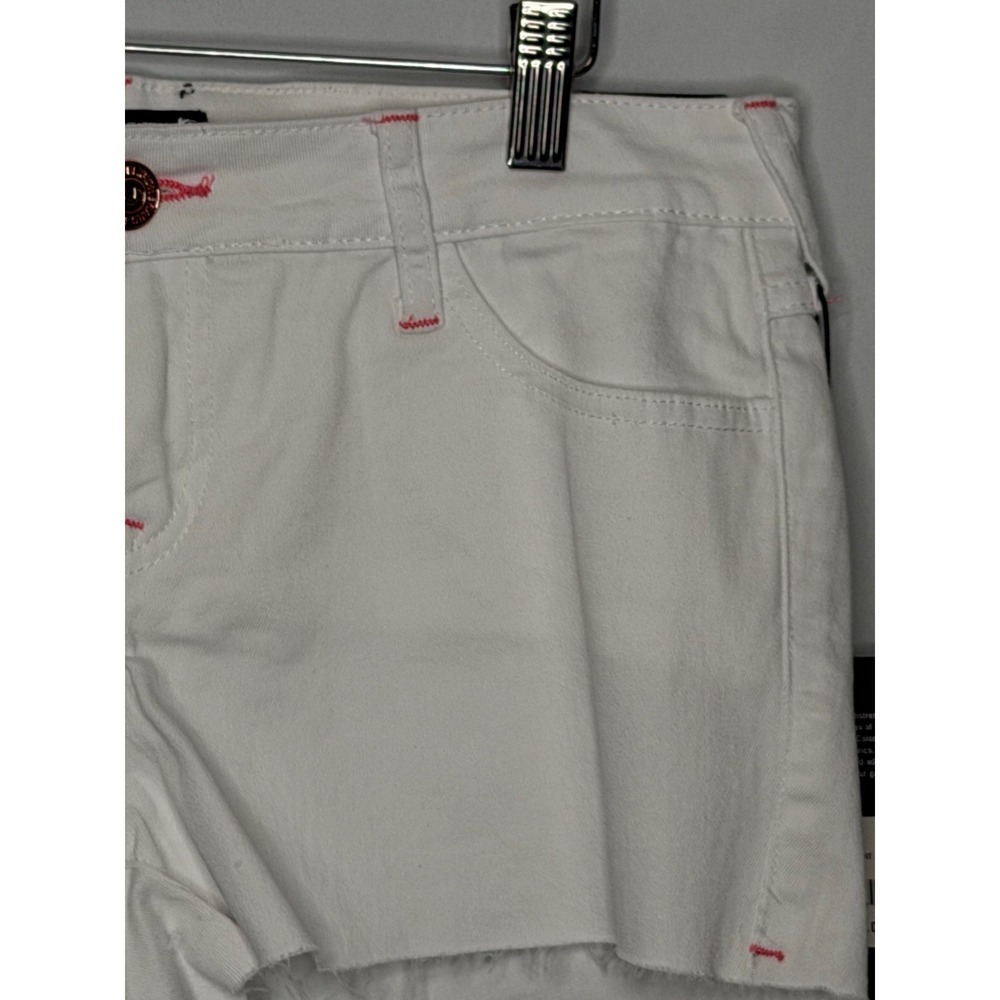 True Religion Joey Cut Off Shorts White Pink Stitch Low Rise Flap Pocket W29 NWT - Picture 3 of 16